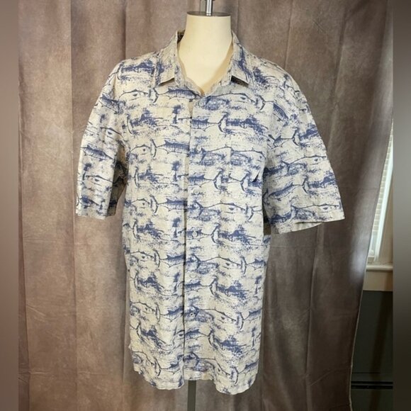 Nautica Classic Fit Blue Ocean Fish Short Sleeve Button Down Shirt- Size XL - Picture 1 of 10